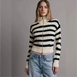 Rag & Bone Amy Stripe Cotton Zip Sweater